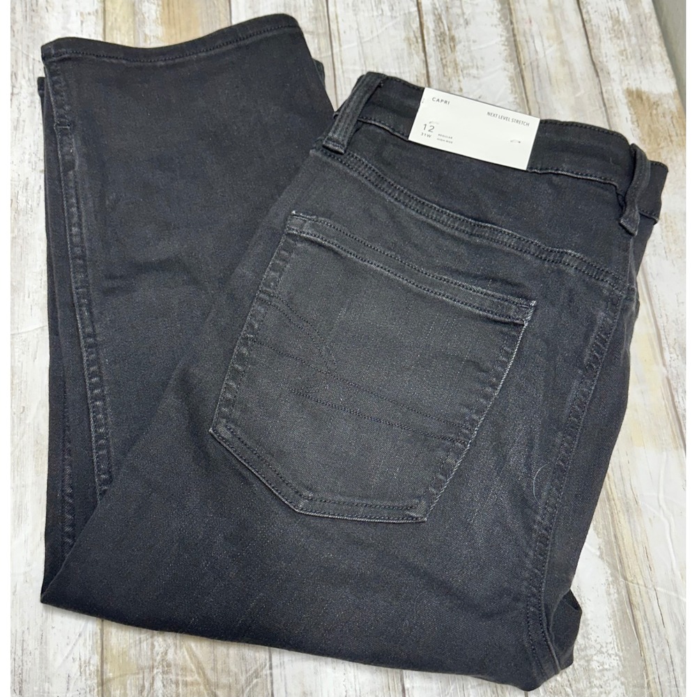 American Eagle Next Level Stretch Capri Jeans Black High Rise Size 12 31W 5595